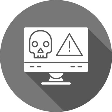 kafatası sembolü simgesi olan bilgisayar monitörü, vektör illüstrasyonu