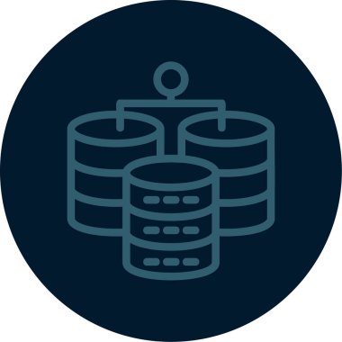 veritabanı vektör simgesi. Bu düz yuvarlak sembol pürüzsüz mavi renkler kullanır ve beyaz arkaplanda izole edilir.