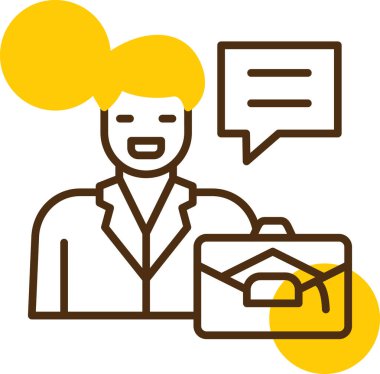 Elinde kitap ve konuşma balonu olan bir adamın vektör illüstrasyon simgesi