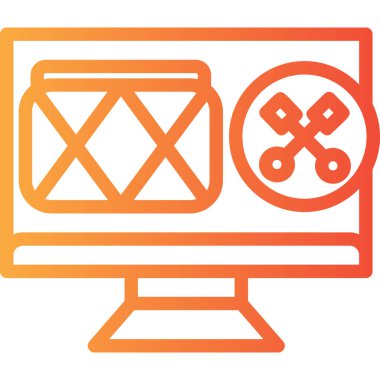 Vites simgesi ve vektör illüstrasyonlu bilgisayar monitörü