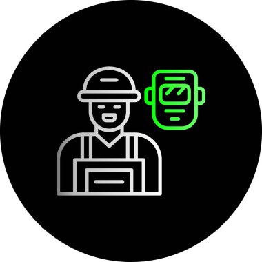 Kasklı ve tabletli bir adamın vektör çizimi