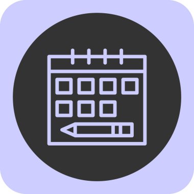 Takvim vektör simgesi. Bu yuvarlak düz sembol beyaz arkaplanda pembe ve gri renklerle çizilir..