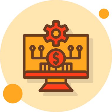 Düz biçimli dişli simgesi olan bilgisayar monitörü