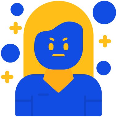 Baş vektör çizimi olan kızgın kadın.