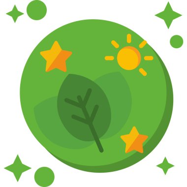 Düz dizaynlı yeşil yapraklı güneşin vektör çizimi