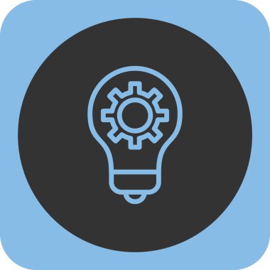 dişli ampul vektör simgesi. resim biçimi yuvarlak kare düğmesi içinde, açık mavi ve gri renkli düz simge sembolüdür..