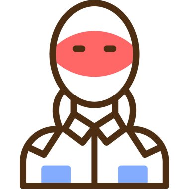 Tıbbi maskeli bir kadının karikatür ikonunun vektör çizimi