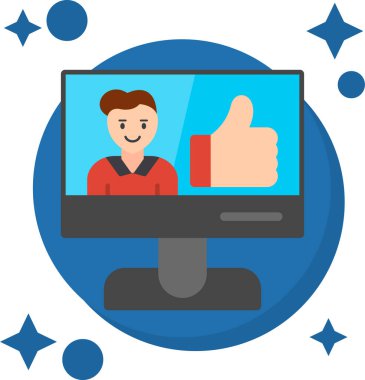 Bilgisayarlı bir adam baş parmağını gösteriyor.