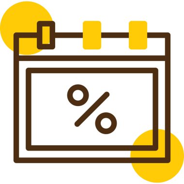 Yüzde yüz indirim ikonu. Vektör biçimi düz semboller, sarı renk, yuvarlak açılar, beyaz arkaplan