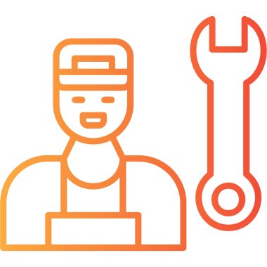 İngiliz anahtarı olan bir işçi. Web simgesi