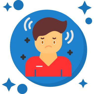 Adam üzgün ve üzgün bir yüzle çemberin içinde ağlıyor. Düz biçim vektör çizimi mavi arkaplanda izole edildi