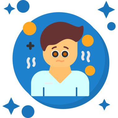 Baş ağrısı olan genç bir adamın vektör çizimi