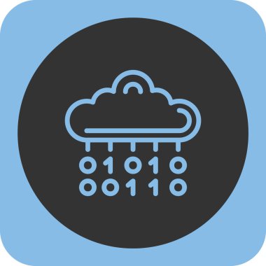 Yağmur bulutu vektör simgesi. Görüntü tarzıdır düz simgesi simgesi bir yuvarlatılmış kare düğme içinde mavi ve gri renkler.