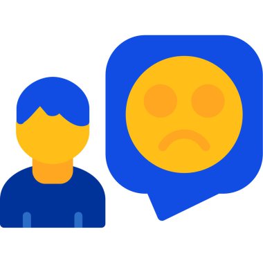 Hüzünlü yüzü açık bir adam, vektör çizimi, ikon