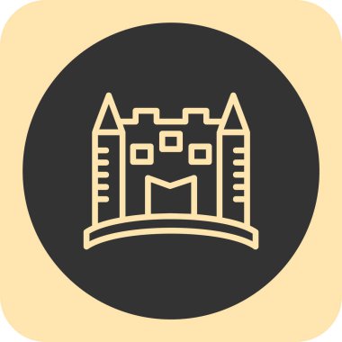 Beyaz arkaplanda izole edilmiş düz bir kale simgesi. Ortaçağ kale sembolü çizimi.