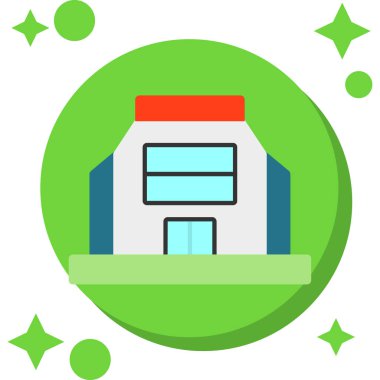 Bina simgesi ve vektör illüstrasyonu beyaz arkaplanda izole edildi