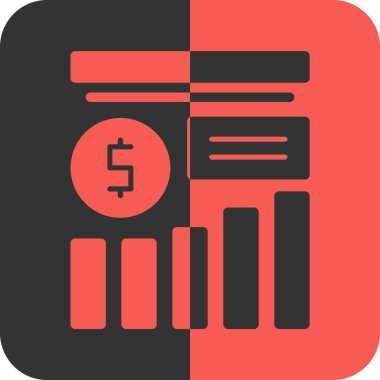Finansal rapor simgesi. bu yuvarlak kare düğmesi beyaz arkaplanda kırmızı ve gri renklerle çizilir.