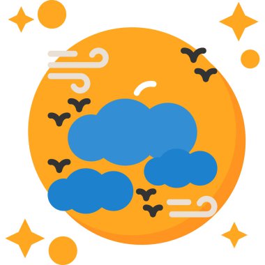 Cadılar bayramında ay ve bulut simgesi, vektör illüstrasyonu