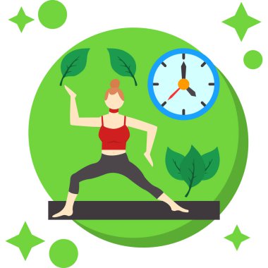 Parkta yoga yapan bir kadın. düz çizgi film karakteri