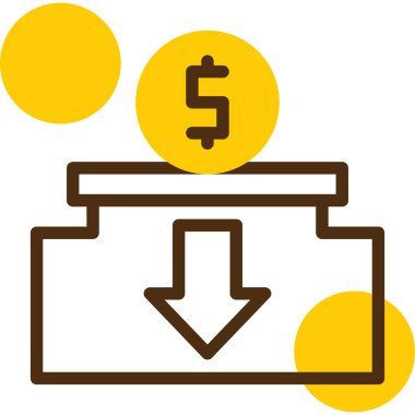 Banka ikonu. Vektör biçimi yuvarlak açılı düz ikonik sembol, sarı renk, beyaz arkaplan.