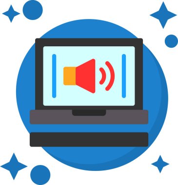 Kulaklık ve konuşma baloncuklu bilgisayar monitörü