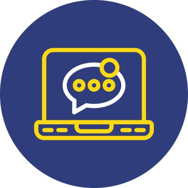 Sohbet balonu ve sohbet simgesi olan dizüstü bilgisayar, vektör illüstrasyonu