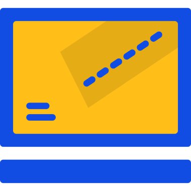Kredi kartı vektör simgesi. düz biçim izole edilmiş sembol, sarı ve mavi renkler, yuvarlak açılar.
