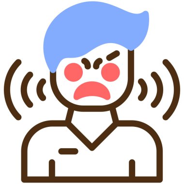 Kızgın insan ikonu. Baş ağrısı simgesi vektör rengi düz biçimli ana hatlı adam