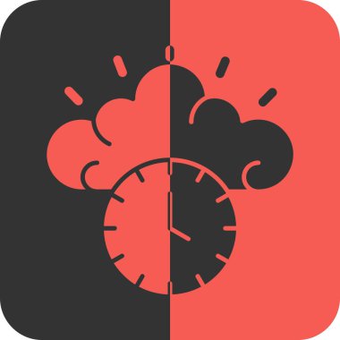 Saat vektör simgesi. bicolor düz simge sembolü, siyah ve kırmızı renkler, yuvarlak açılar.