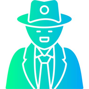 Beyaz arkaplanda yeşil çizgi çiftçisi şapkası simgesi var. Mavi daire rastgele noktalar. vektör.