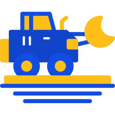 İnşaat traktörü düz simgesi, vektör, illüstrasyon