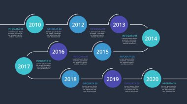 Timeline infographic on a black background, business, presentations, vector illustration.