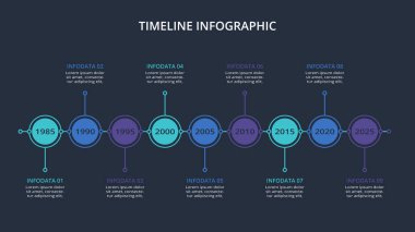 Timeline infographic on a black background, business, presentations, vector illustration.