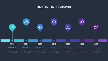 Timeline infographic on a black background, business, presentations, vector illustration.