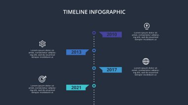 Timeline infographic on a black background, business, presentations, vector illustration.