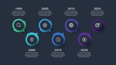 Timeline infographic on a black background, business, presentations, vector illustration.