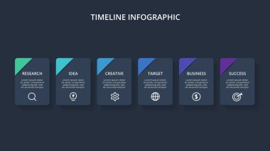 Timeline infographic on a black background, business, presentations, vector illustration.