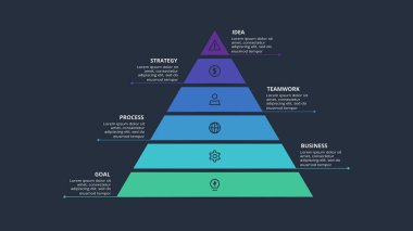 Dark infographic with 6 elements template for web on a black background, business, presentation, vector illustration
