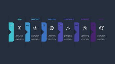 Dark infographic with 6 elements template for web on a black background, business, presentation, vector illustration