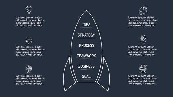 Doodle infographic elements, template for web on a black background.