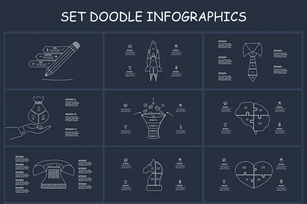 Doodle Sötét Infografikai Elemek Egy Fekete Háttér — Stock Vector