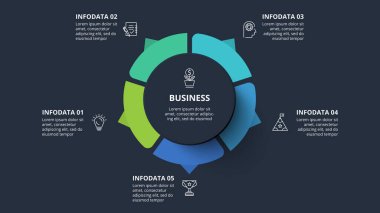 Infographic için 5 adım, seçenek, parça ya da süreç içeren diyagram kavramı.