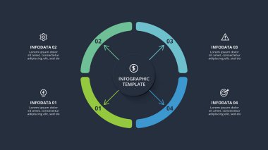 4 adım, seçenek, parça ya da süreçli bilgi için diyagram kavramı.