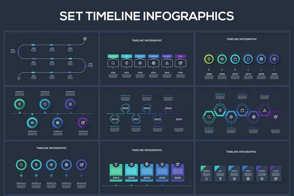 stock vector Set timeline dark infographics elements with options