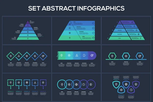 Set Abstract Dark Infographics Elements Options — Stock Vector