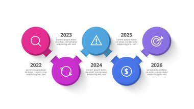 Web, iş, sunumlar, vektör illüstrasyonu için bilgi şablonu içeren zaman çizelgesi