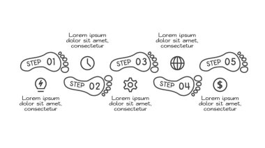 Altı seçeneği olan karalama bilgi elemanları. Sunum için vektör iş şablonu