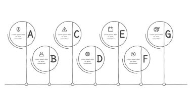 Altı seçeneği olan karalama bilgi elemanları. Sunum için vektör iş şablonu