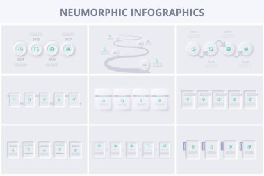 Neumorfik akış şeması bilgisi. Sunum ve grafik için şablon.