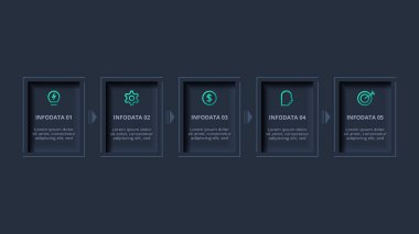 Adımları, seçenekleri, bölümleri veya süreçleri olan yaratıcı bilgi kavramı.